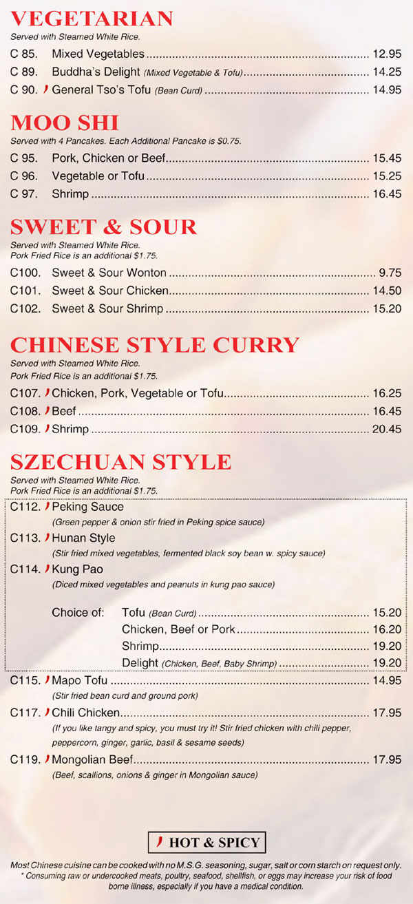 Chinese Menu - Peking Sunrise Restaurant and LOunge