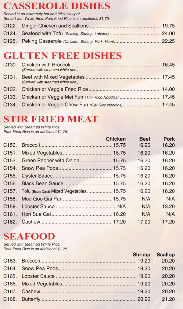 Chinese Menu - Peking Sunrise Restaurant and LOunge