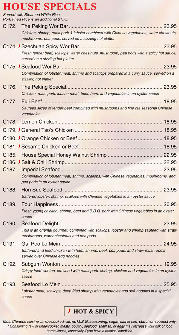 Chinese Menu - Peking Sunrise Restaurant and LOunge