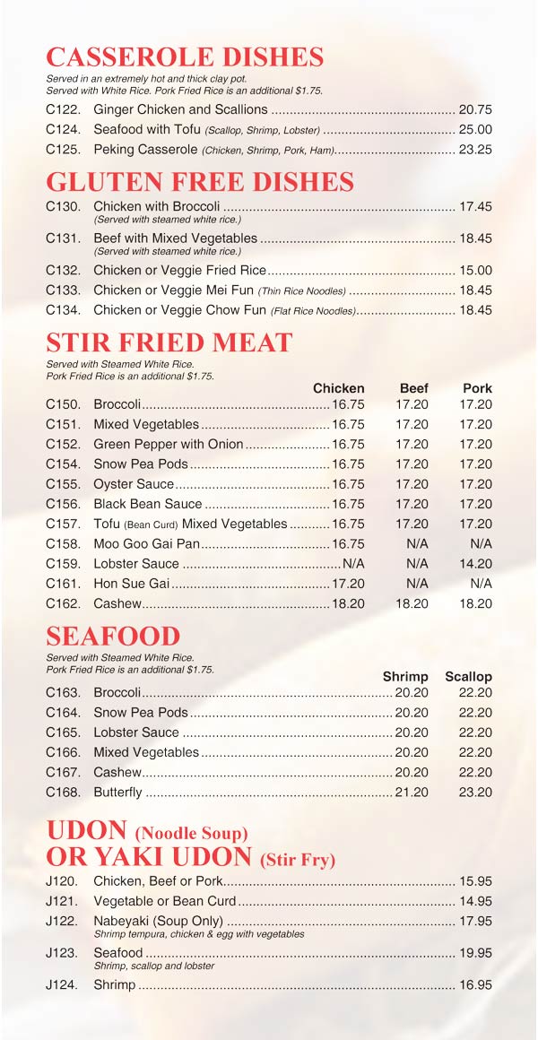 Chinese Menu - Peking Sunrise Restaurant and Loungee
