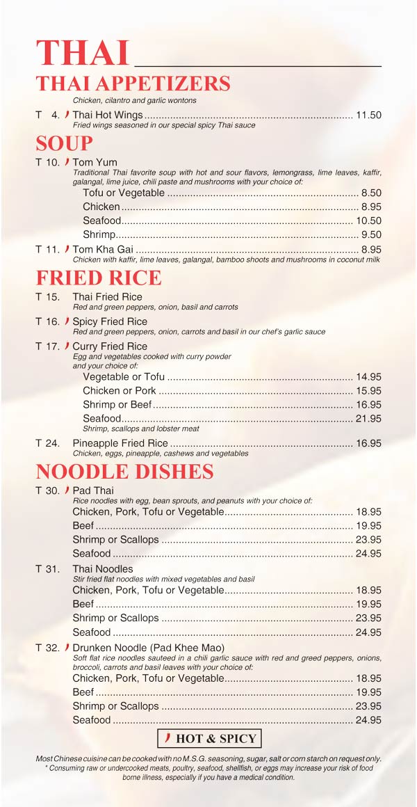 Thai Menu - Peking Sunrise Restaurant and Lounge