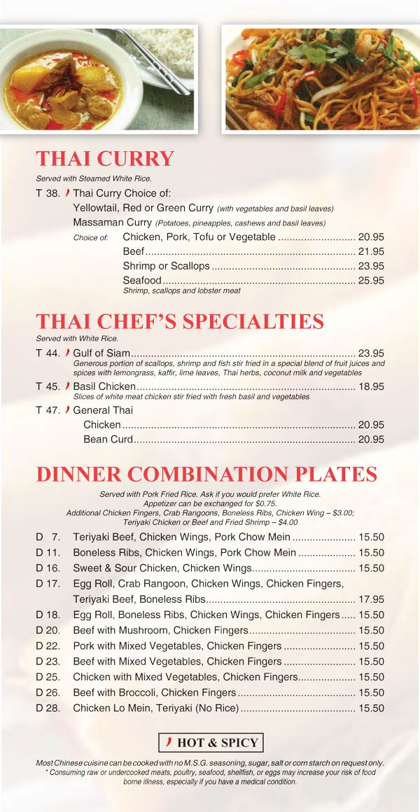 Thai Menu - Peking Sunrise Restaurant and Lounge