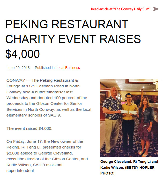 Peking Restaurant Charity Event Raises $4,000