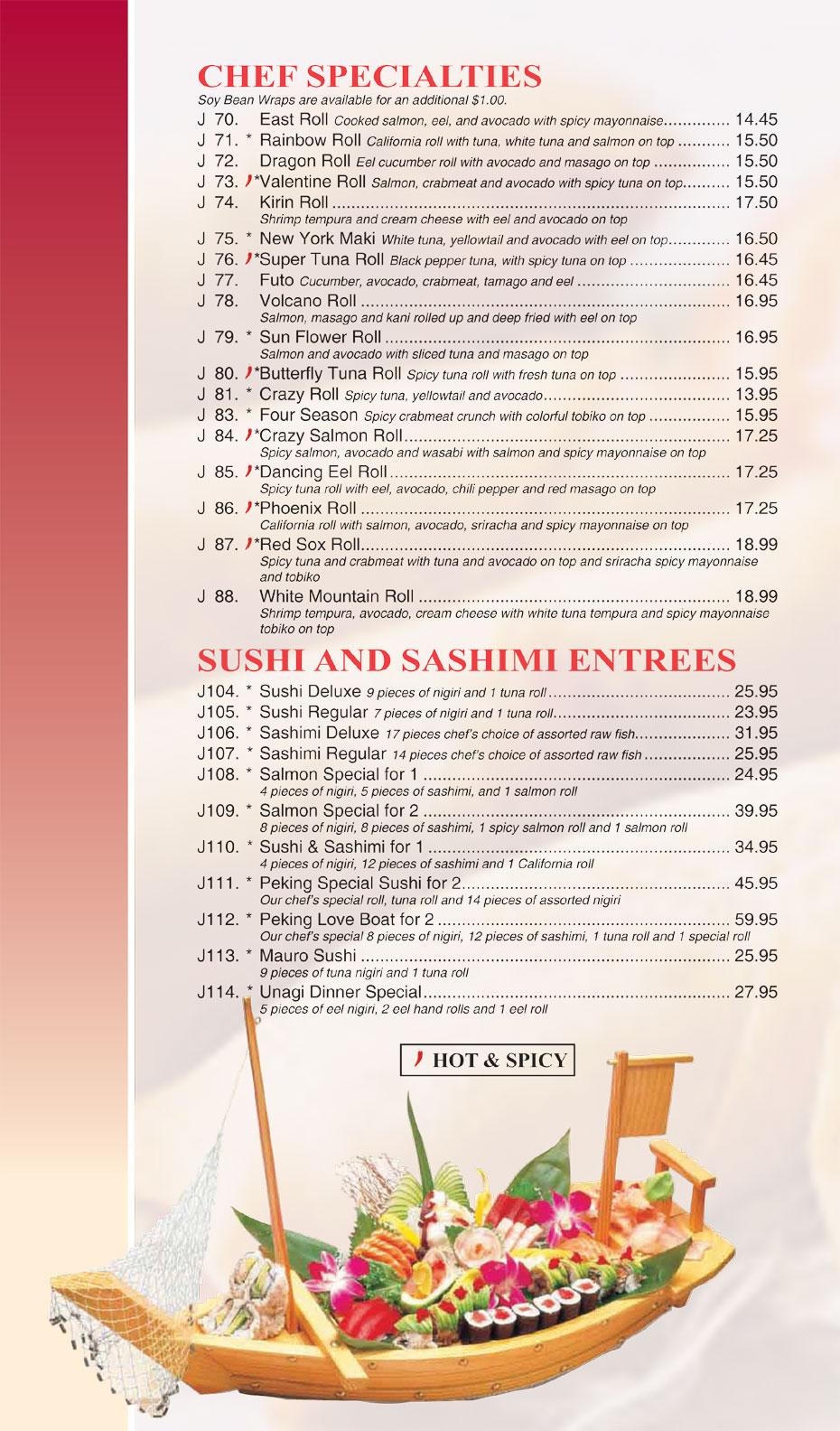 Chef's Specialties - Sushi And Sashimi Entrees