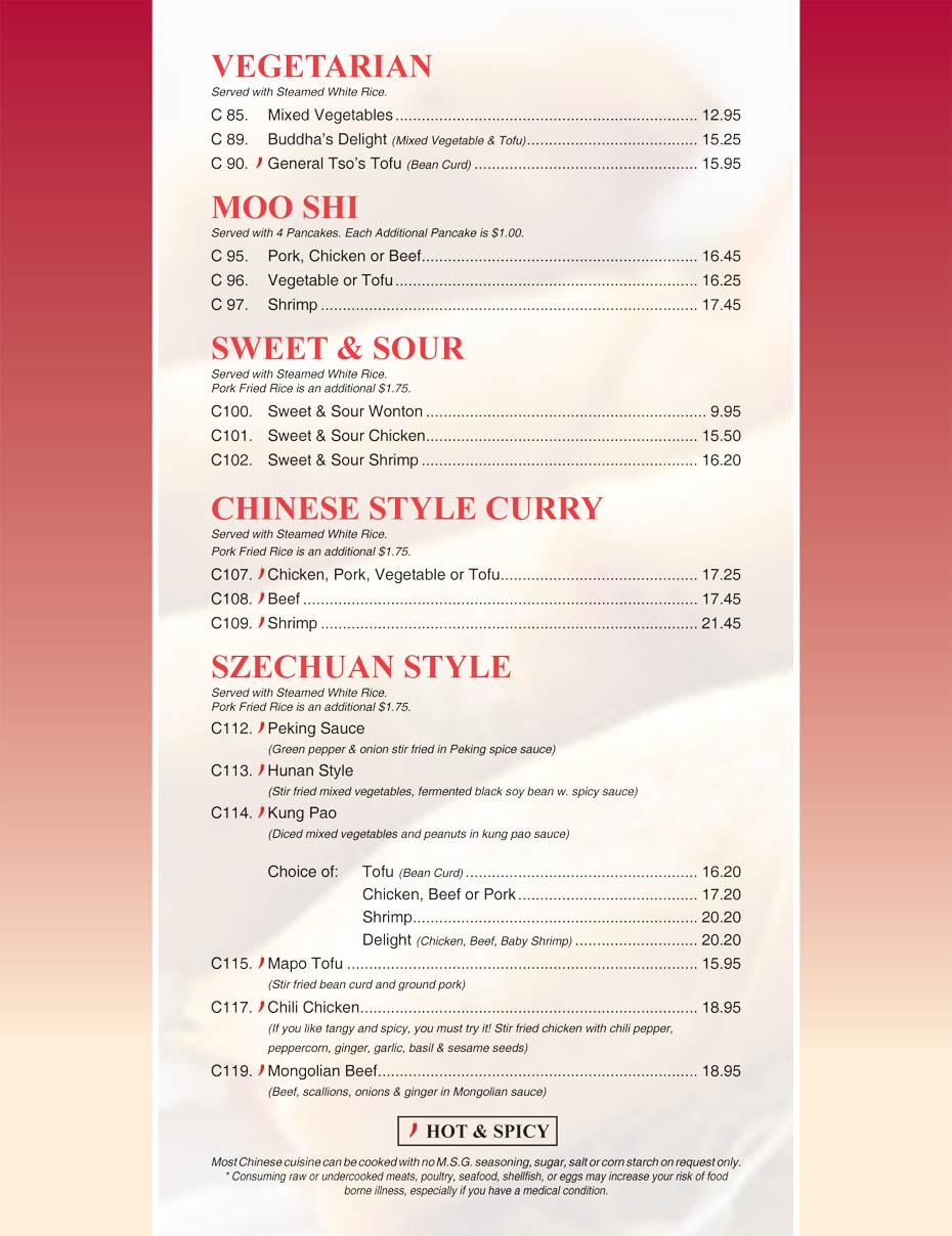 Vegetarian - Moo Shi - Sweet & Sour - Chinese Style Curry - Szechuan Style