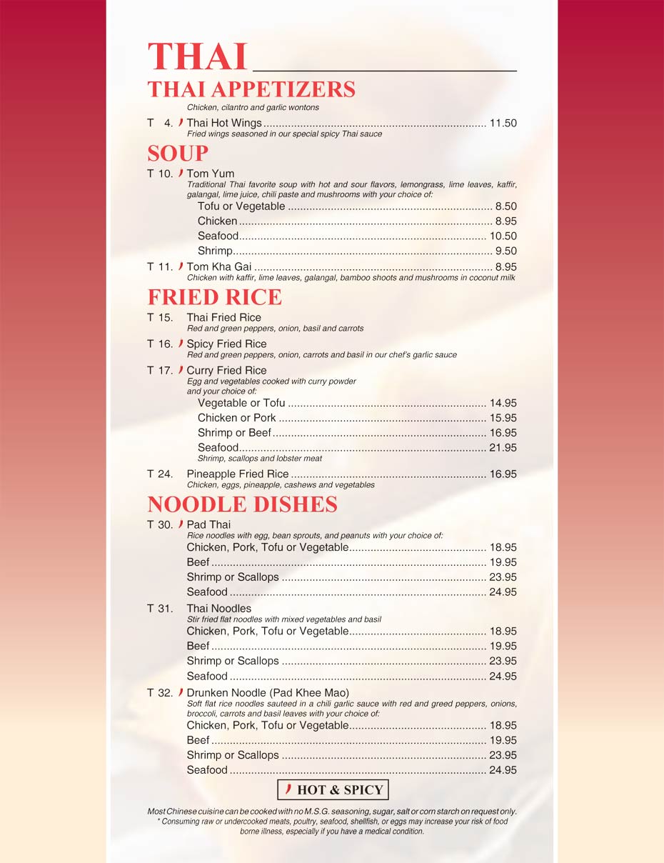 Thai Appetizers – Thai Soup – Thai Fried Rice – Thai Noodle Dishes