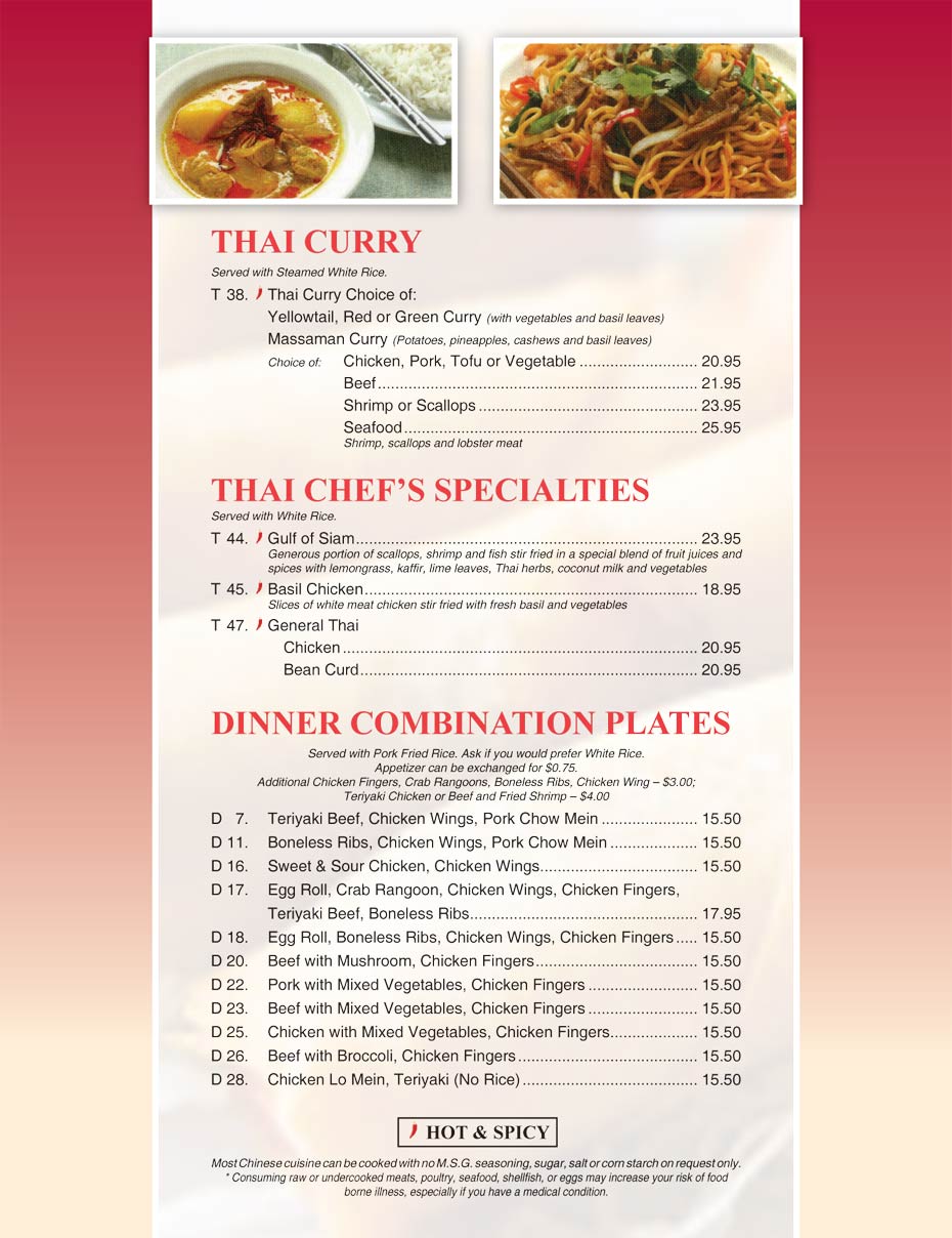 Thai Curry – Thai Chef's Specialties – Dinner Combination Plates